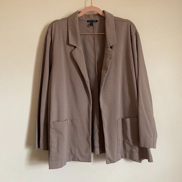 Eileen Fisher | Neutral Brown Organic Cotton Ponte Blazer Front Pockets 2X - Picture 2 of 7